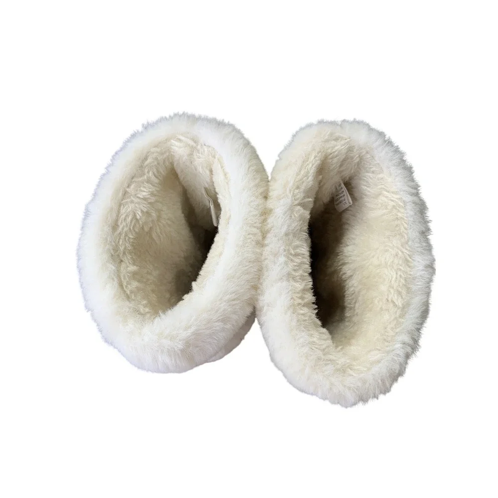 Bebe Girls Faux Fur Winter Boots Tan Brown‎ w/ Rhinestone Buckle Accent Size 11